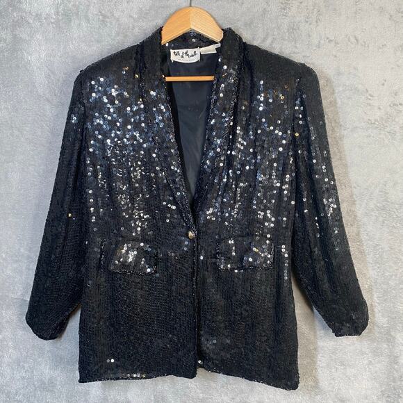Vintage Talk of Walk Blazer Medium Silk Sequin Party Indie Rock Boho Chic Glam - Picture 1 of 11